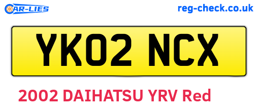 YK02NCX are the vehicle registration plates.