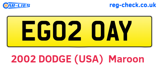 EG02OAY are the vehicle registration plates.