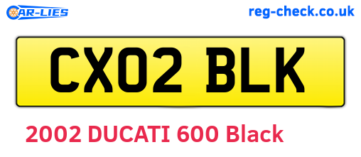 CX02BLK are the vehicle registration plates.