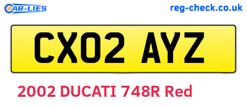 CX02AYZ are the vehicle registration plates.