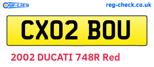 CX02BOU are the vehicle registration plates.