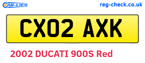 CX02AXK are the vehicle registration plates.