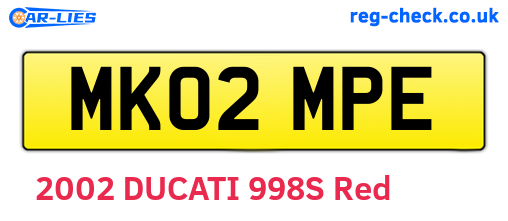 MK02MPE are the vehicle registration plates.