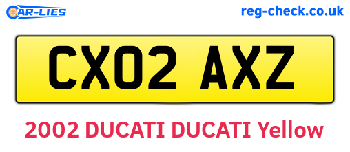 CX02AXZ are the vehicle registration plates.