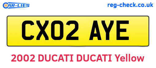 CX02AYE are the vehicle registration plates.