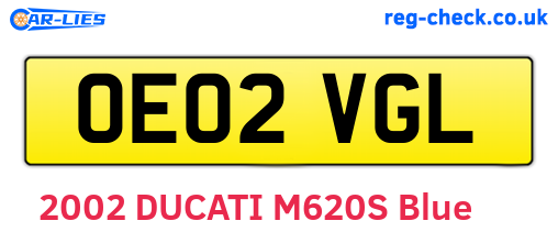 OE02VGL are the vehicle registration plates.