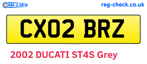 CX02BRZ are the vehicle registration plates.