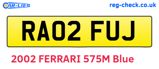 RA02FUJ are the vehicle registration plates.