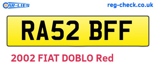 RA52BFF are the vehicle registration plates.