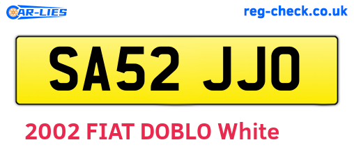 SA52JJO are the vehicle registration plates.