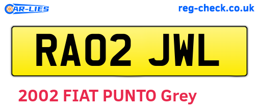 RA02JWL are the vehicle registration plates.