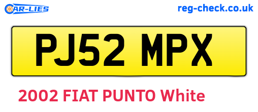 PJ52MPX are the vehicle registration plates.