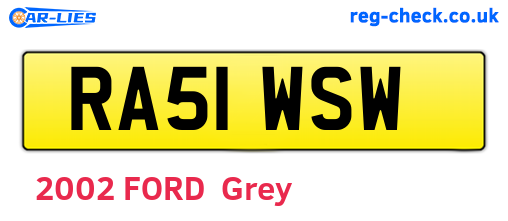 RA51WSW are the vehicle registration plates.