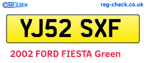 YJ52SXF are the vehicle registration plates.