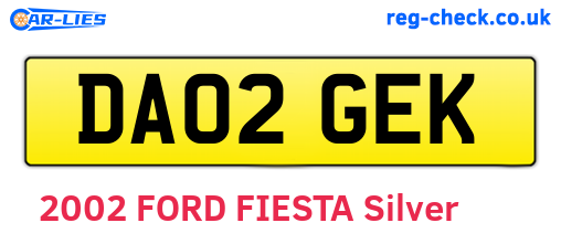 DA02GEK are the vehicle registration plates.