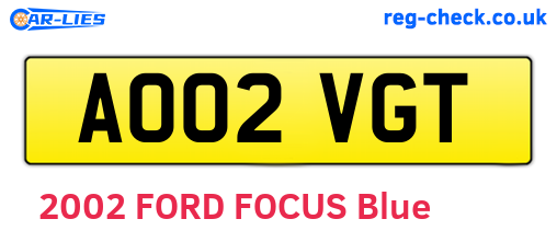 AO02VGT are the vehicle registration plates.