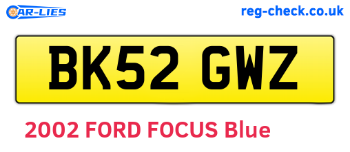 BK52GWZ are the vehicle registration plates.