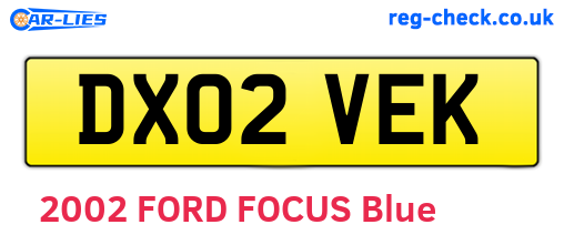 DX02VEK are the vehicle registration plates.