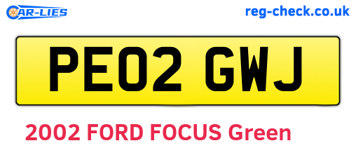 PE02GWJ are the vehicle registration plates.