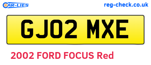 GJ02MXE are the vehicle registration plates.