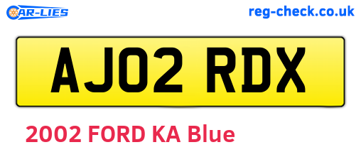 AJ02RDX are the vehicle registration plates.
