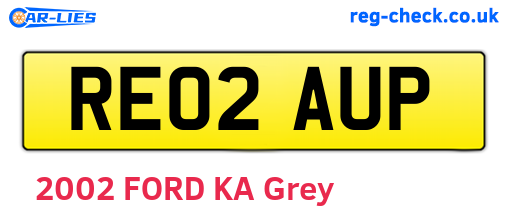 RE02AUP are the vehicle registration plates.