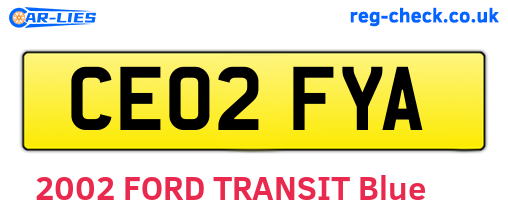 CE02FYA are the vehicle registration plates.
