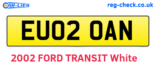 EU02OAN are the vehicle registration plates.