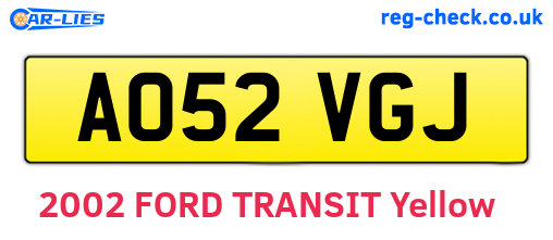 AO52VGJ are the vehicle registration plates.
