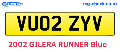 VU02ZYV are the vehicle registration plates.