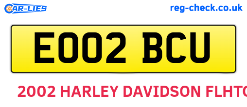EO02BCU are the vehicle registration plates.