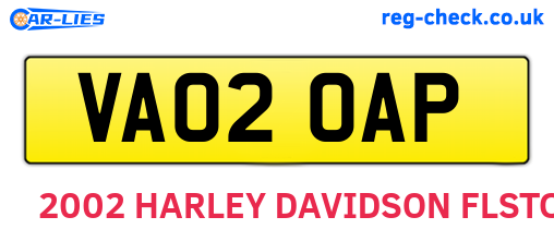 VA02OAP are the vehicle registration plates.
