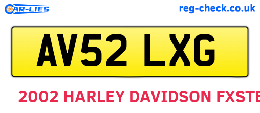 AV52LXG are the vehicle registration plates.