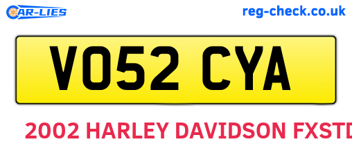 VO52CYA are the vehicle registration plates.