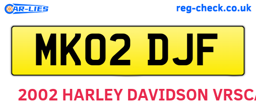 MK02DJF are the vehicle registration plates.