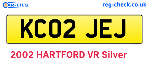 KC02JEJ are the vehicle registration plates.