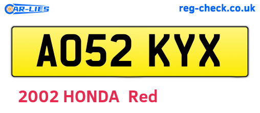 AO52KYX are the vehicle registration plates.