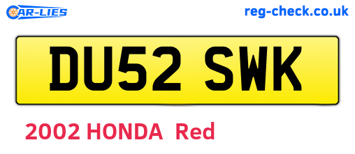 DU52SWK are the vehicle registration plates.