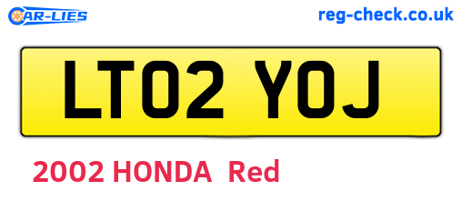 LT02YOJ are the vehicle registration plates.