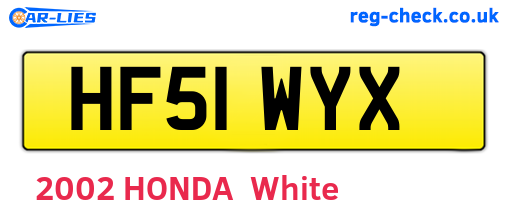 HF51WYX are the vehicle registration plates.