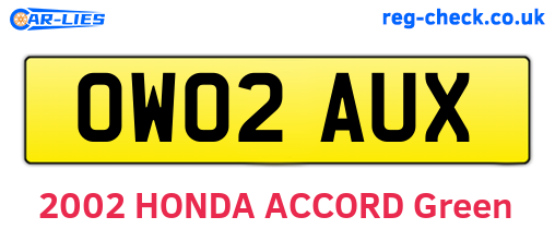 OW02AUX are the vehicle registration plates.