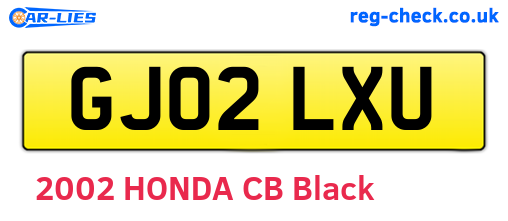 GJ02LXU are the vehicle registration plates.