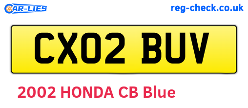 CX02BUV are the vehicle registration plates.