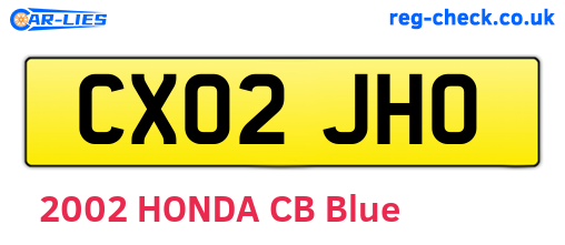 CX02JHO are the vehicle registration plates.