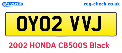 OY02VVJ are the vehicle registration plates.