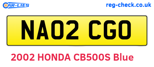 NA02CGO are the vehicle registration plates.