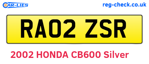 RA02ZSR are the vehicle registration plates.