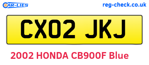 CX02JKJ are the vehicle registration plates.