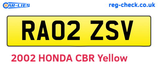 RA02ZSV are the vehicle registration plates.