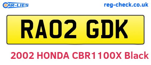 RA02GDK are the vehicle registration plates.